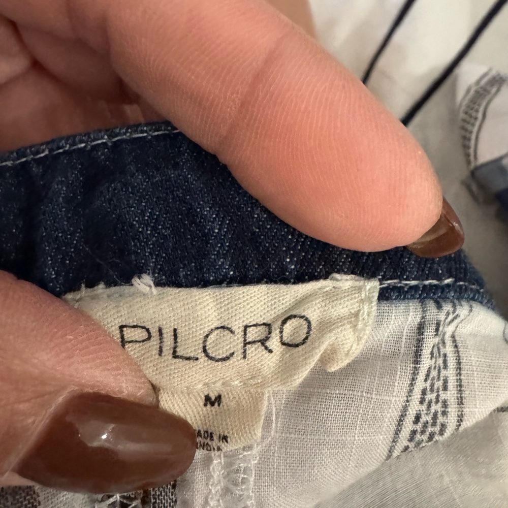 Pilcro Anthropologie button front Patchwork Spaghetti Strap Apron Top Blue - Picture 9 of 9